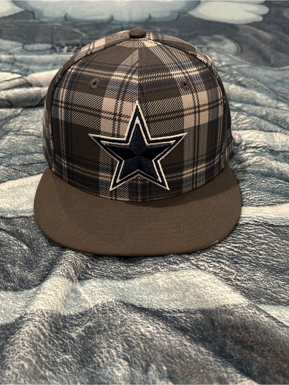 New Era Plaid Star Patch Flat Brim Hat - Brown & Navy